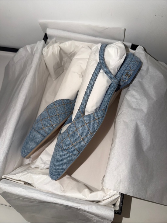 CHANEL Shoes - Chanel 26B Light Denim Slingback Flats | Size 38.5